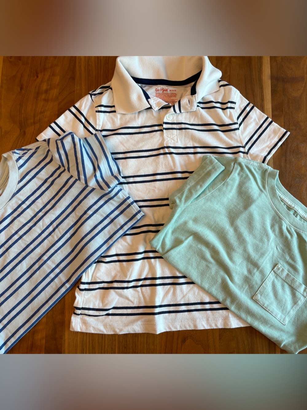 Children's Striped Polo & Tee Pajama Set in Blue and Mint